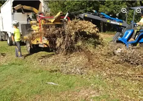 Chipper truck processing green waste into mulch at a Caloundra property