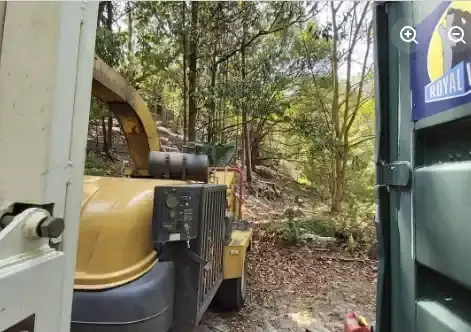 Stump grinding machine at work on a Caloundra property